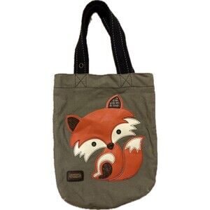 Chala Olive Green Canvas Red Fox Tote Bag